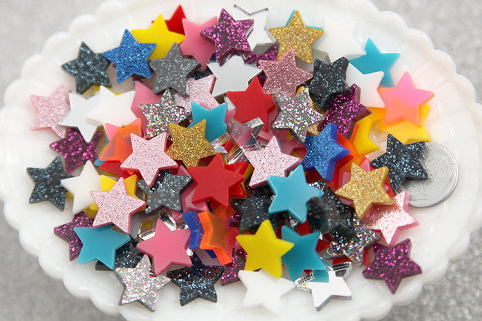 15mm Mini Stars Resin or Acrylic Cabochons - 20 pc set