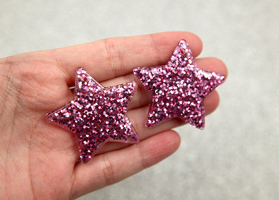 40mm Lavender Glitter Stars Resin Charms - 4 pc set