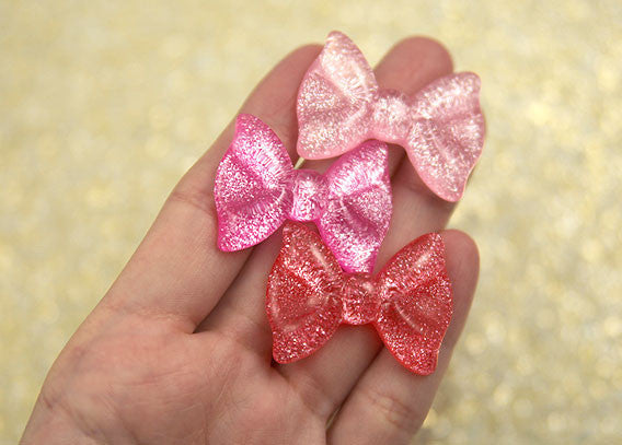 35mm Shimmery Ribbon Bow Flatback Resin Cabochons - 6 pcs set