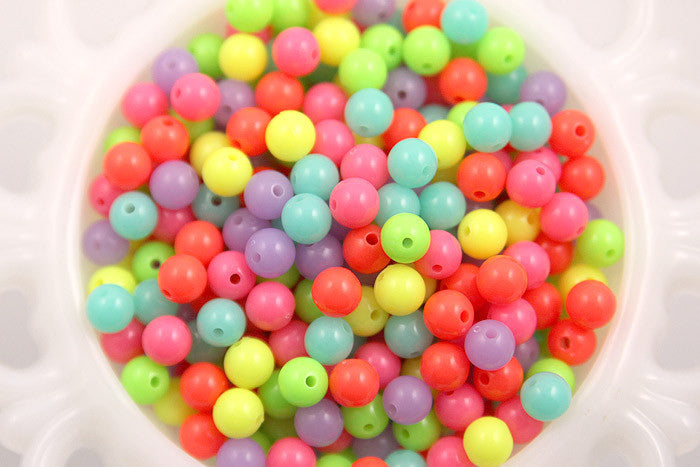 8mm Neon Gumball Bubblegum Resin Beads - 150 pc set