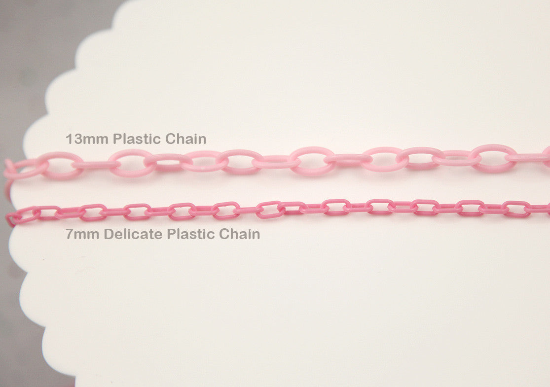 13mm Rose Pink Acrylic or Plastic Chain - 16.5 inch length / 42 cm length - 3 pcs set