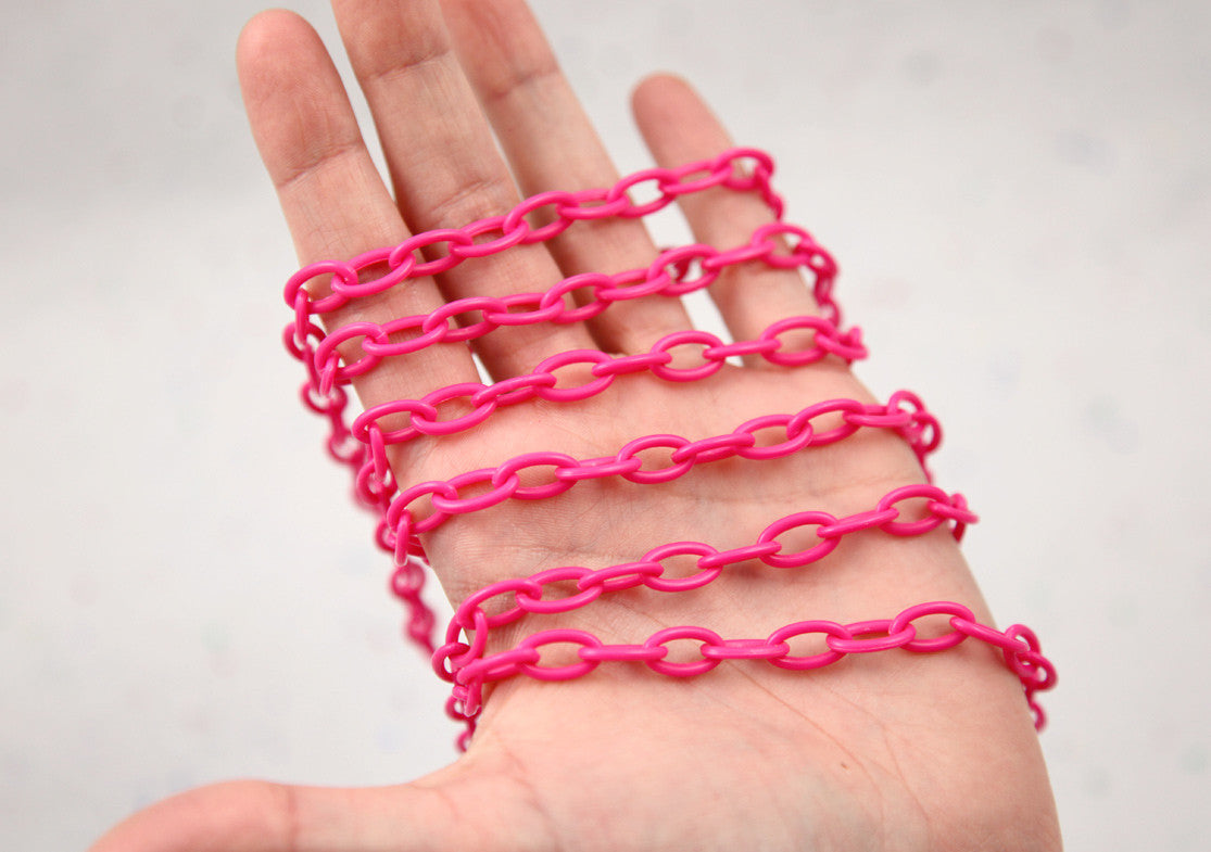 13mm Rose Pink Acrylic or Plastic Chain - 16.5 inch length / 42 cm length - 3 pcs set