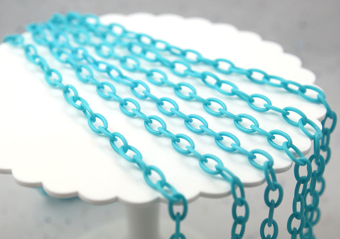 13mm Aqua Blue Acrylic or Plastic Chain - 16.5 inch length / 42 cm length - 3 pcs set