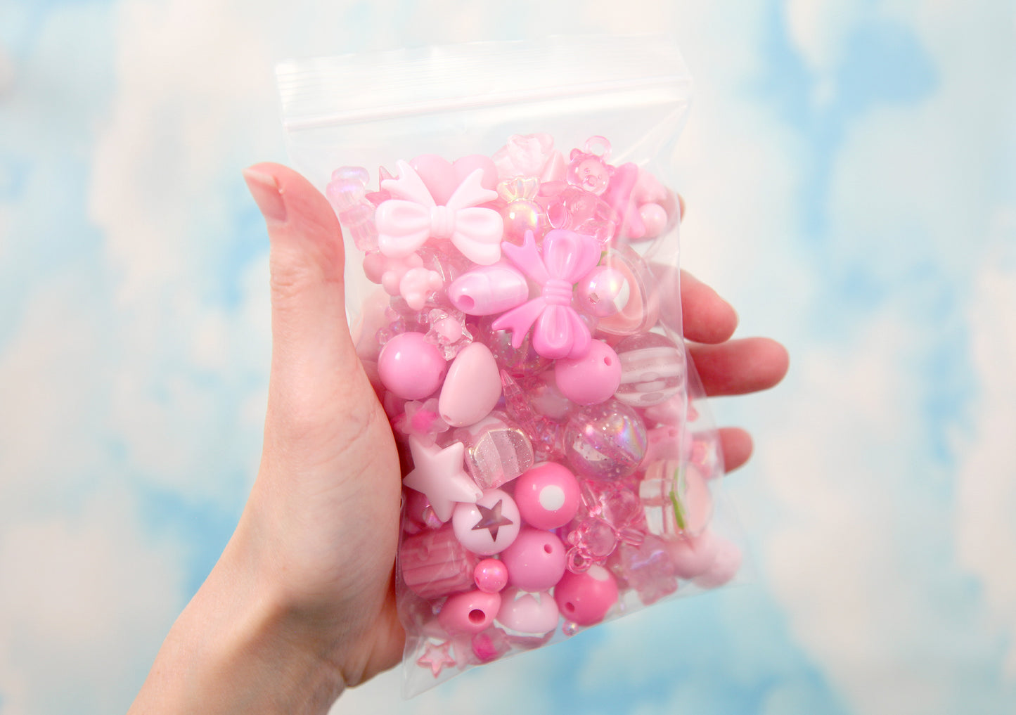 Cute Bead Grab Bag - Pink - Mixed Lot of Plastic Beads - great for kandi, ispy, sensory crafts, jewelry making - 50 pcs