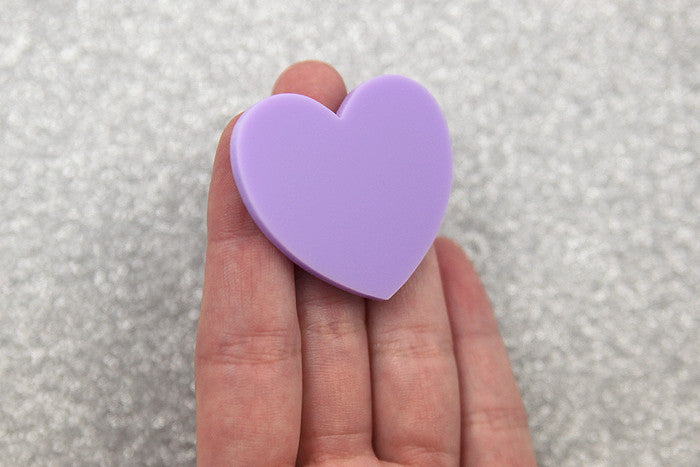 45mm Light Purple Heart Acrylic or Resin Cabochons - 4 pc set