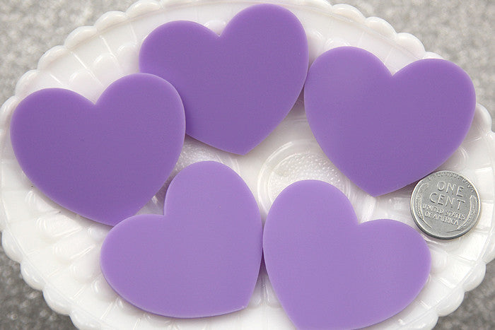 45mm Light Purple Heart Acrylic or Resin Cabochons - 4 pc set