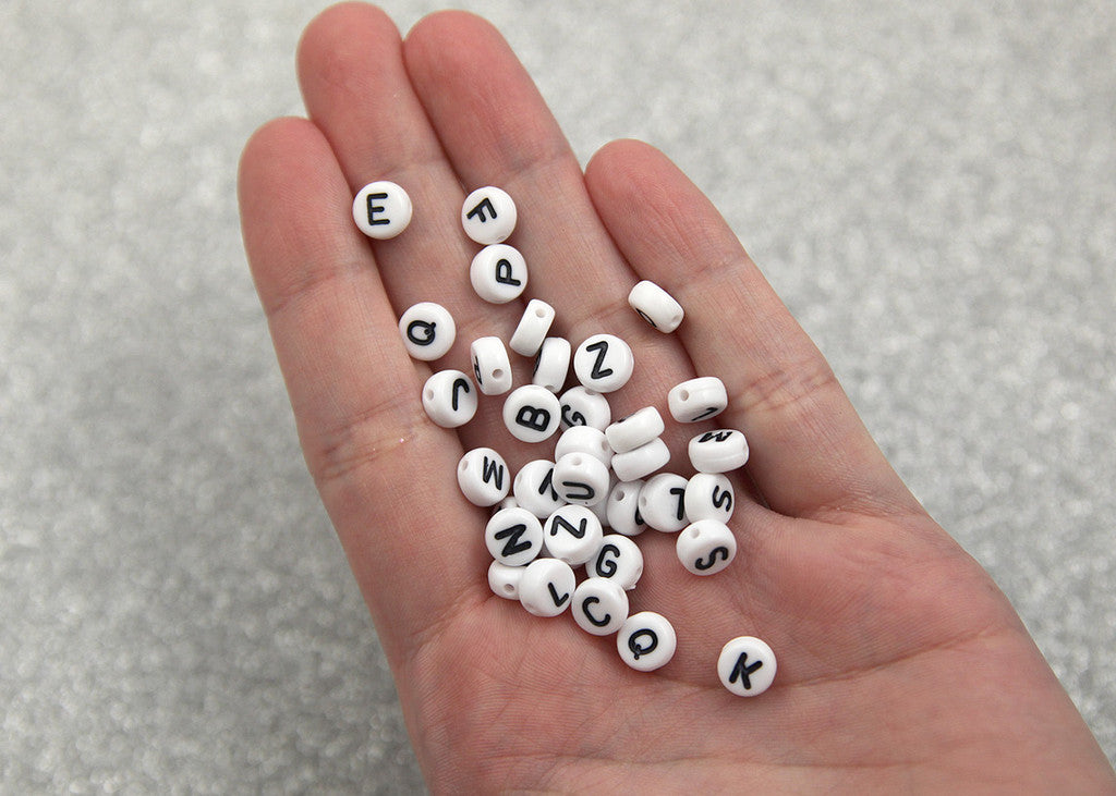 7mm Little Round White Alphabet Acrylic or Resin Beads - 400 pc set