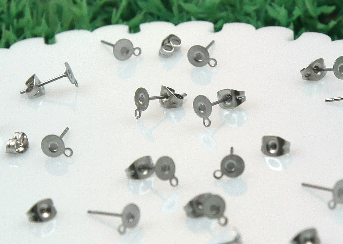 12mm Stainless Steel Stud Earring Posts with 5mm Glue Pads and