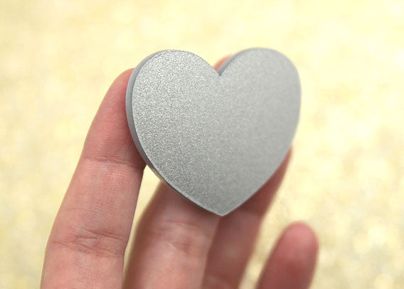 45mm Silver Glitter Heart Cabochons - 4 pc set