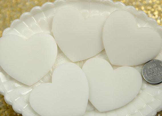 45mm White Solid Color Heart Cabochons – 4 pc set