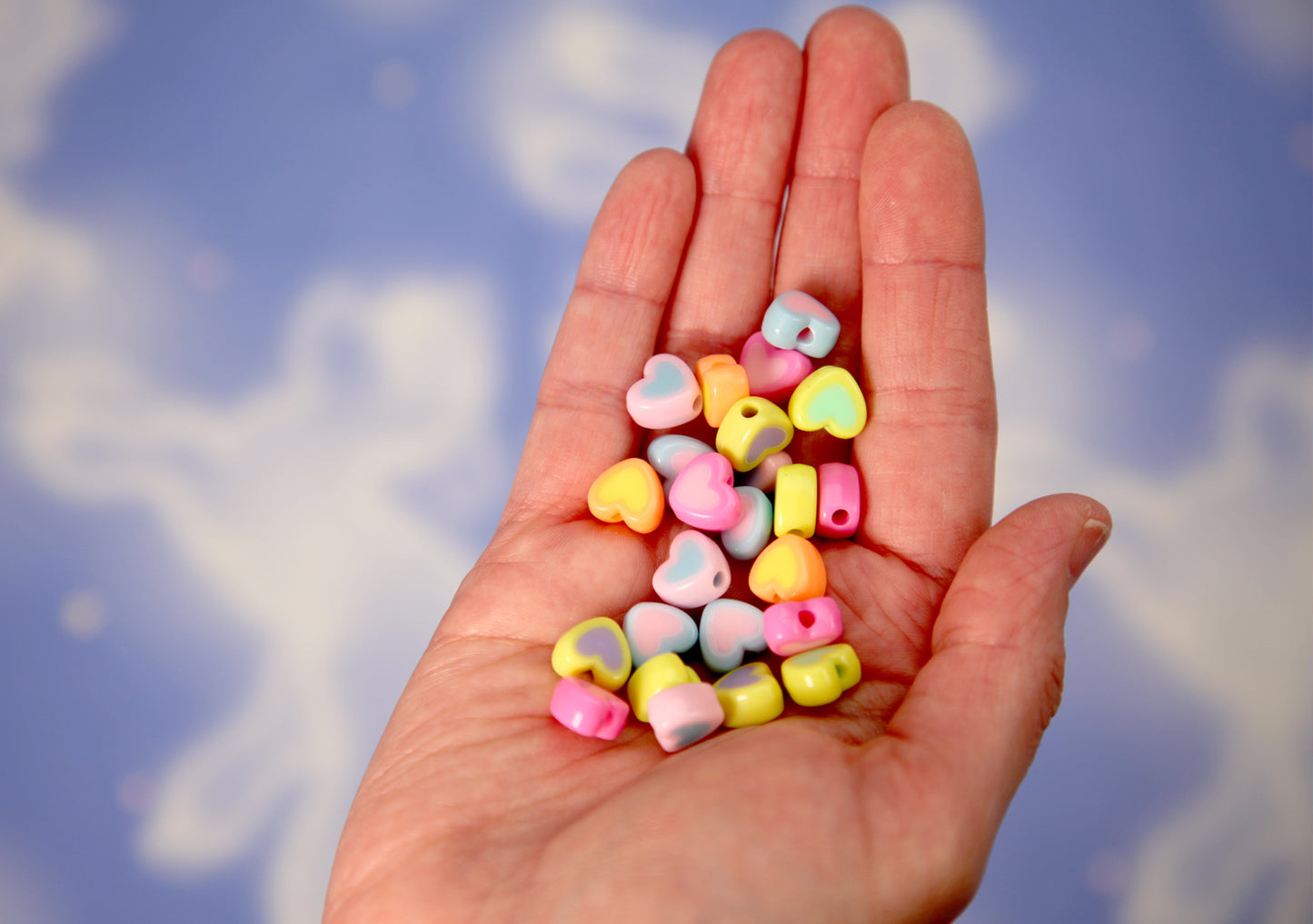 Small Candy Heart Beads - 80 pieces - 10mm Little Fake Marshmallow Beads Two Tone Acrylic Double Heart Bead - Double Layer Resin Heart Beads