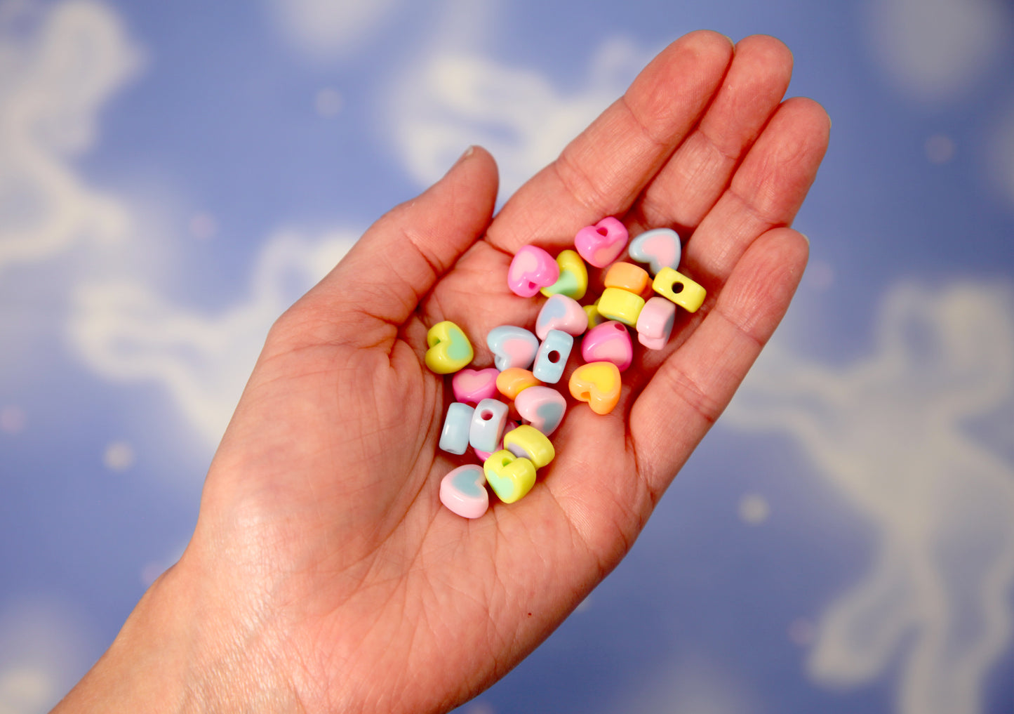 Small Candy Heart Beads - 80 pieces - 10mm Little Fake Marshmallow Beads Two Tone Acrylic Double Heart Bead - Double Layer Resin Heart Beads