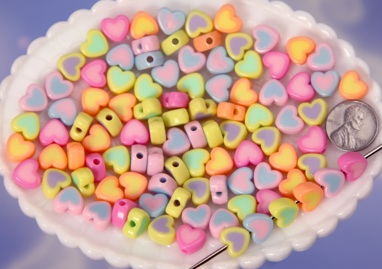Small Candy Heart Beads - 80 pieces - 10mm Little Fake Marshmallow Beads Two Tone Acrylic Double Heart Bead - Double Layer Resin Heart Beads