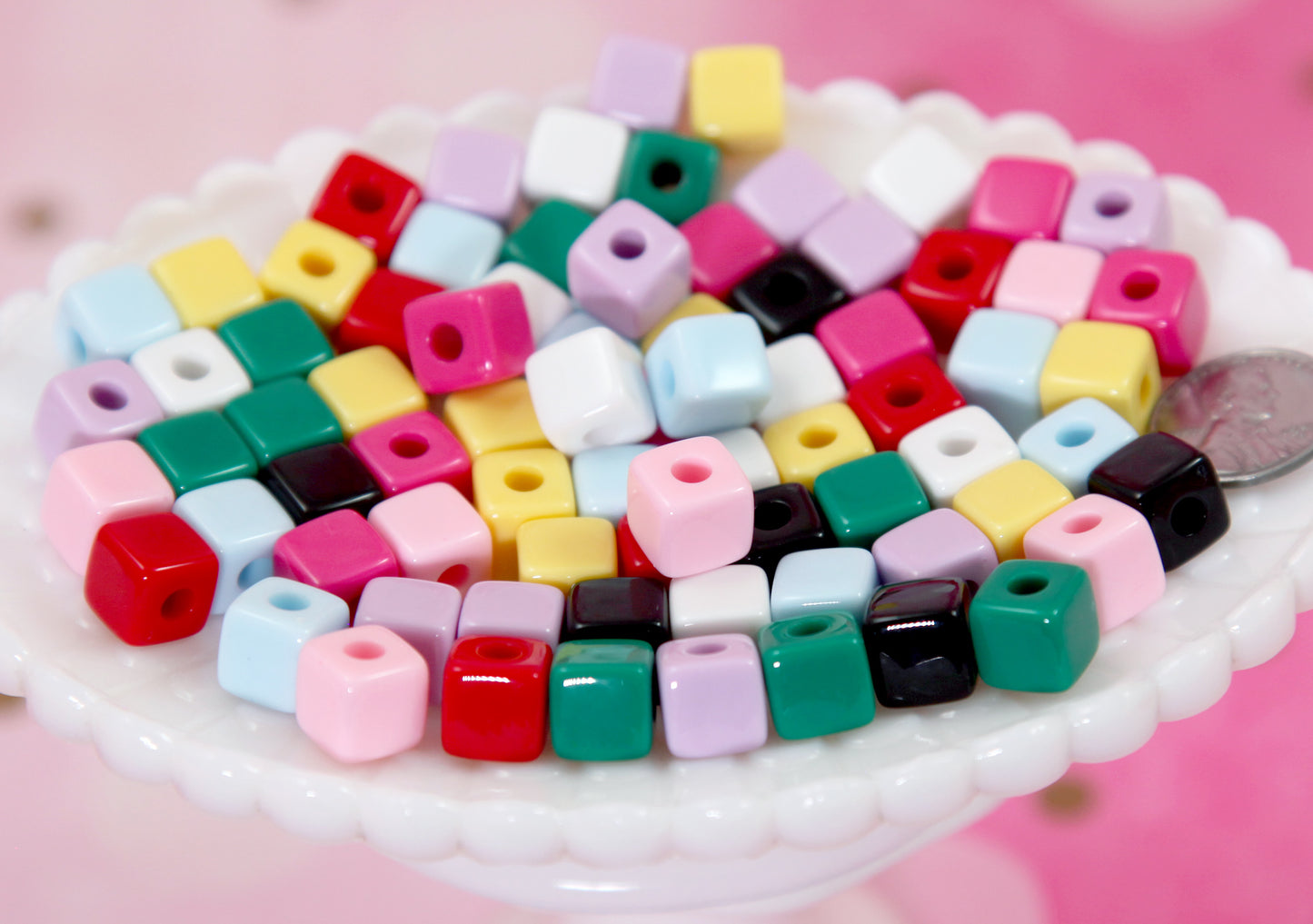 Cube Beads - 50 pieces - 10mm Small Pixel Cubes Acrylic Beads - Little Block Beads