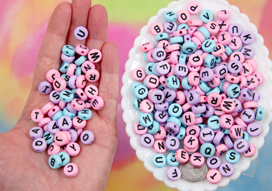 Big Letter Beads, Pastel Color Mix - 170 pieces - 10mm Large Round Pastel Color Alphabet Acrylic or Plastic Beads