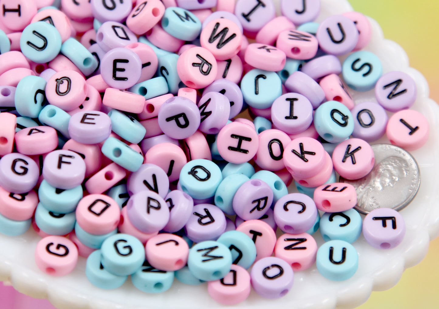 Big Letter Beads, Pastel Color Mix - 170 pieces - 10mm Large Round Pastel Color Alphabet Acrylic or Plastic Beads