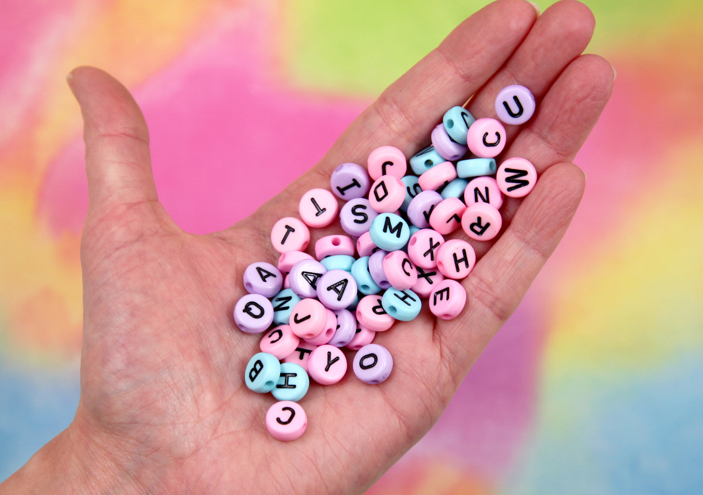 Big Letter Beads, Pastel Color Mix - 170 pieces - 10mm Large Round Pastel Color Alphabet Acrylic or Plastic Beads