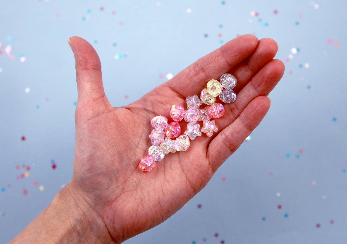 Cracked Pastel Star Beads - 12mm Pastel AB Crackle 3D Acrylic Star Beads - Resin Star Beads - 60 pc set