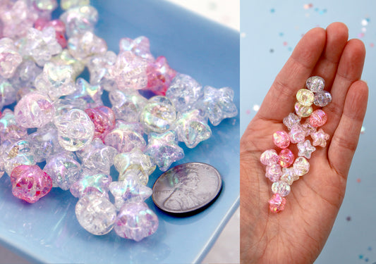 Cracked Pastel Star Beads - 12mm Pastel AB Crackle 3D Acrylic Star Beads - Resin Star Beads - 60 pc set