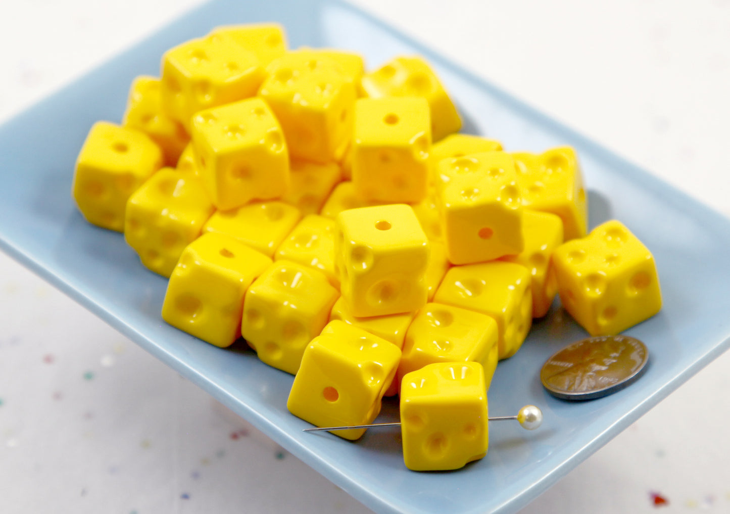 Cheese Beads - 10 pieces - Cute Cheese Chunk Resin or Acrylic Beads - for Bead Pens or Jewelry Making
