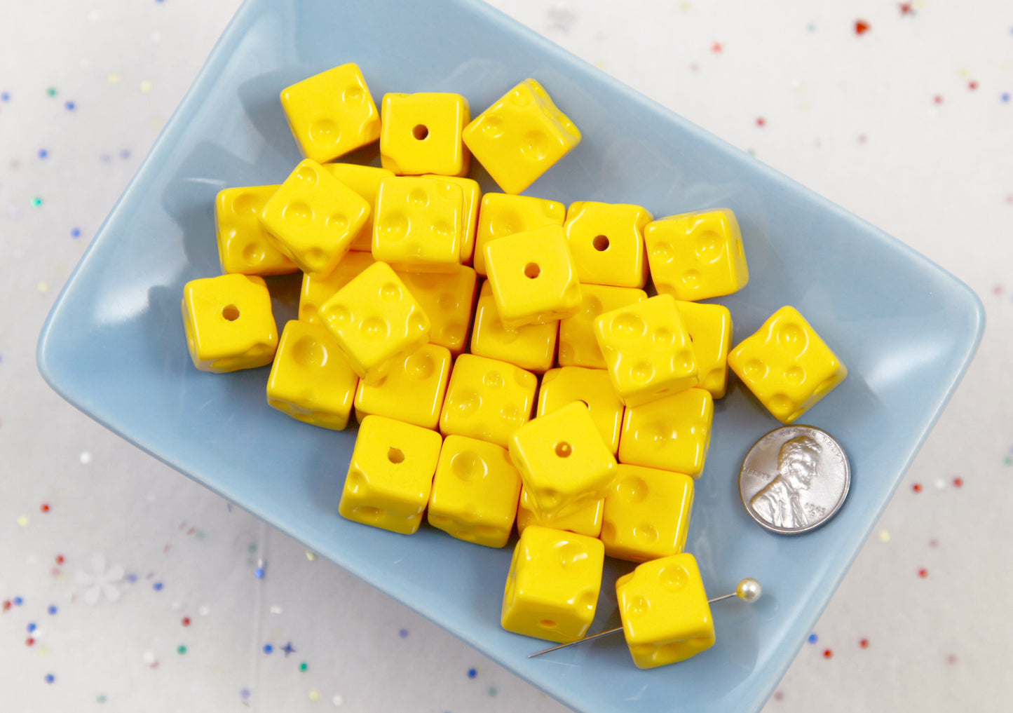 Cheese Beads - 10 pieces - Cute Cheese Chunk Resin or Acrylic Beads - for Bead Pens or Jewelry Making