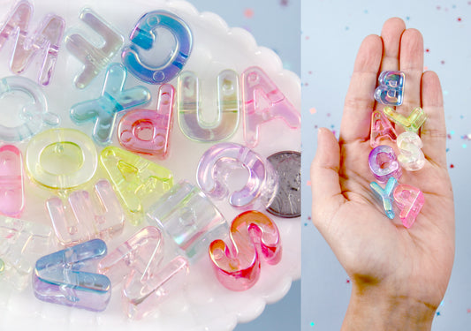 Letter Beads - 20mm Chunky Pastel AB Alphabet Letter Beads Resin or Acrylic Beads - approx. 100 pcs set