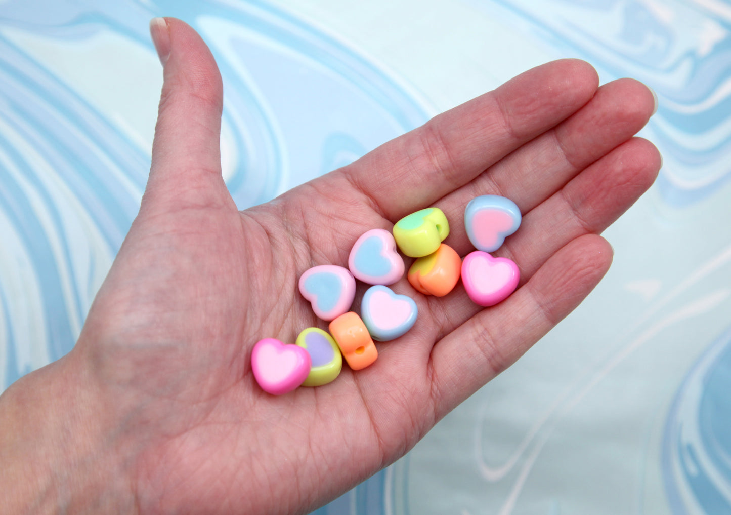 Candy Heart Beads - 45 pieces - 14mm Fake Marshmallow Beads Two Tone Acrylic Double Heart Bead - Resin Heart Beads