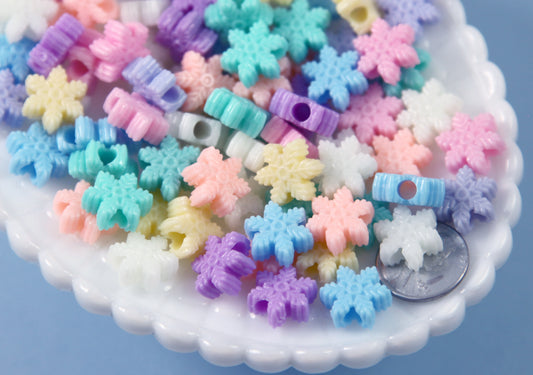 Pastel Beads - 15mm Pastel Snowflake Acrylic or Resin Beads - 100 pcs set