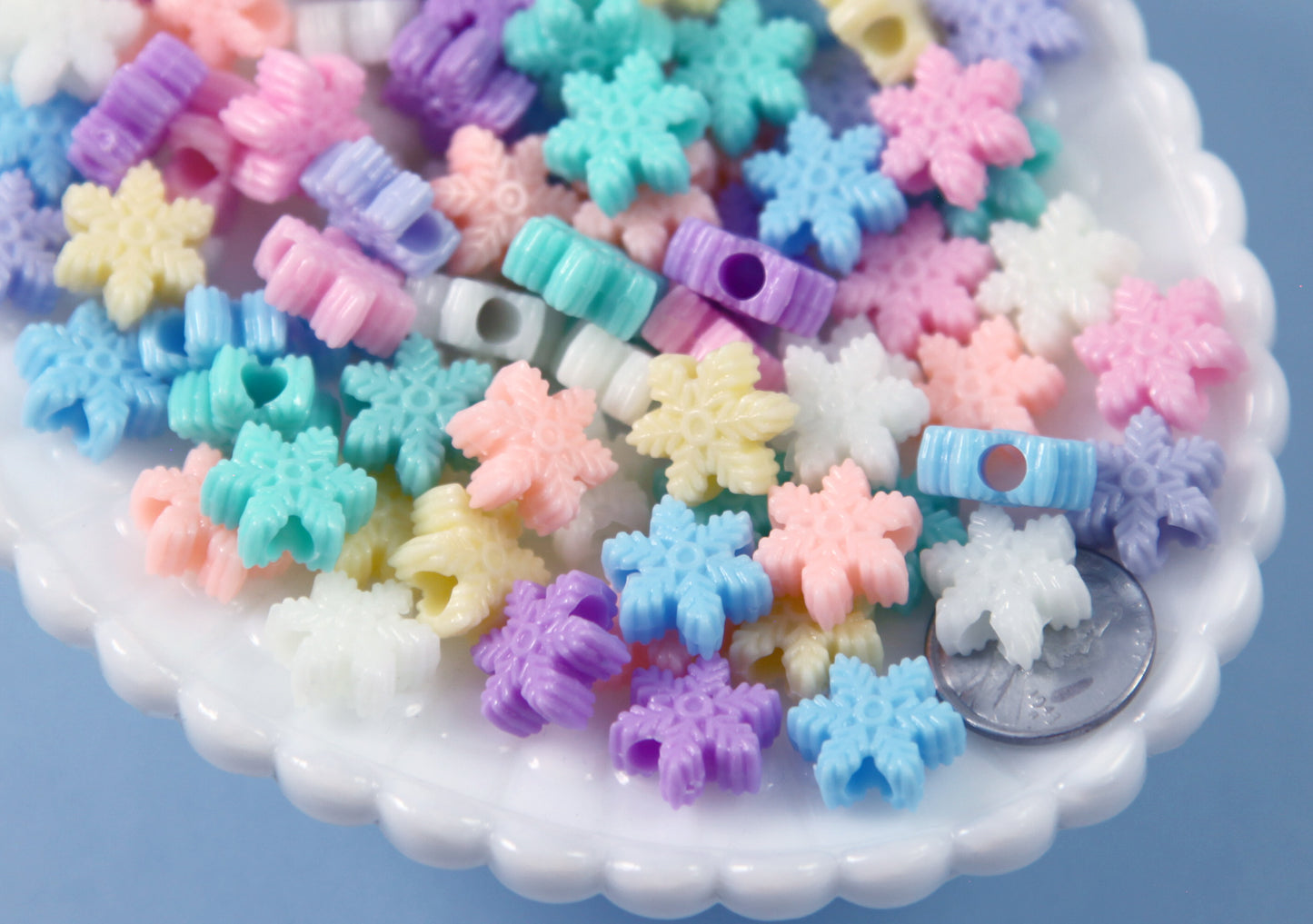 Pastel Beads - 15mm Pastel Snowflake Acrylic or Resin Beads - 100