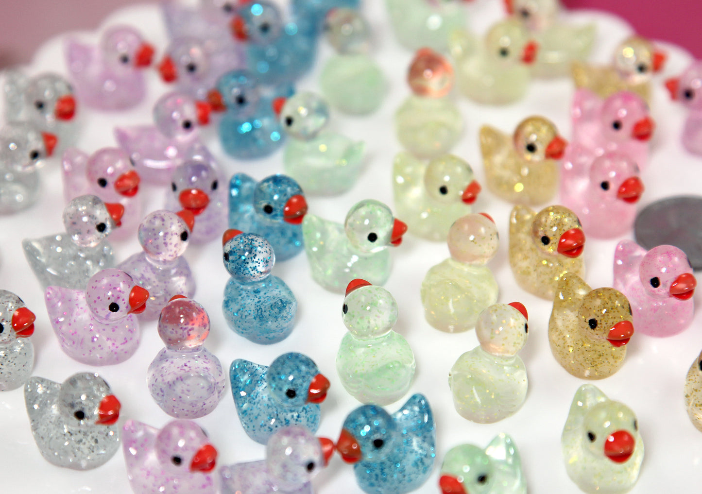 Mini Glitter Ducks - 20 pcs - 16mm Tiny Miniature Rubber Ducky with Glitter - Little Toy Duck 3d Mini Plastic Decorations Resin Cabochons
