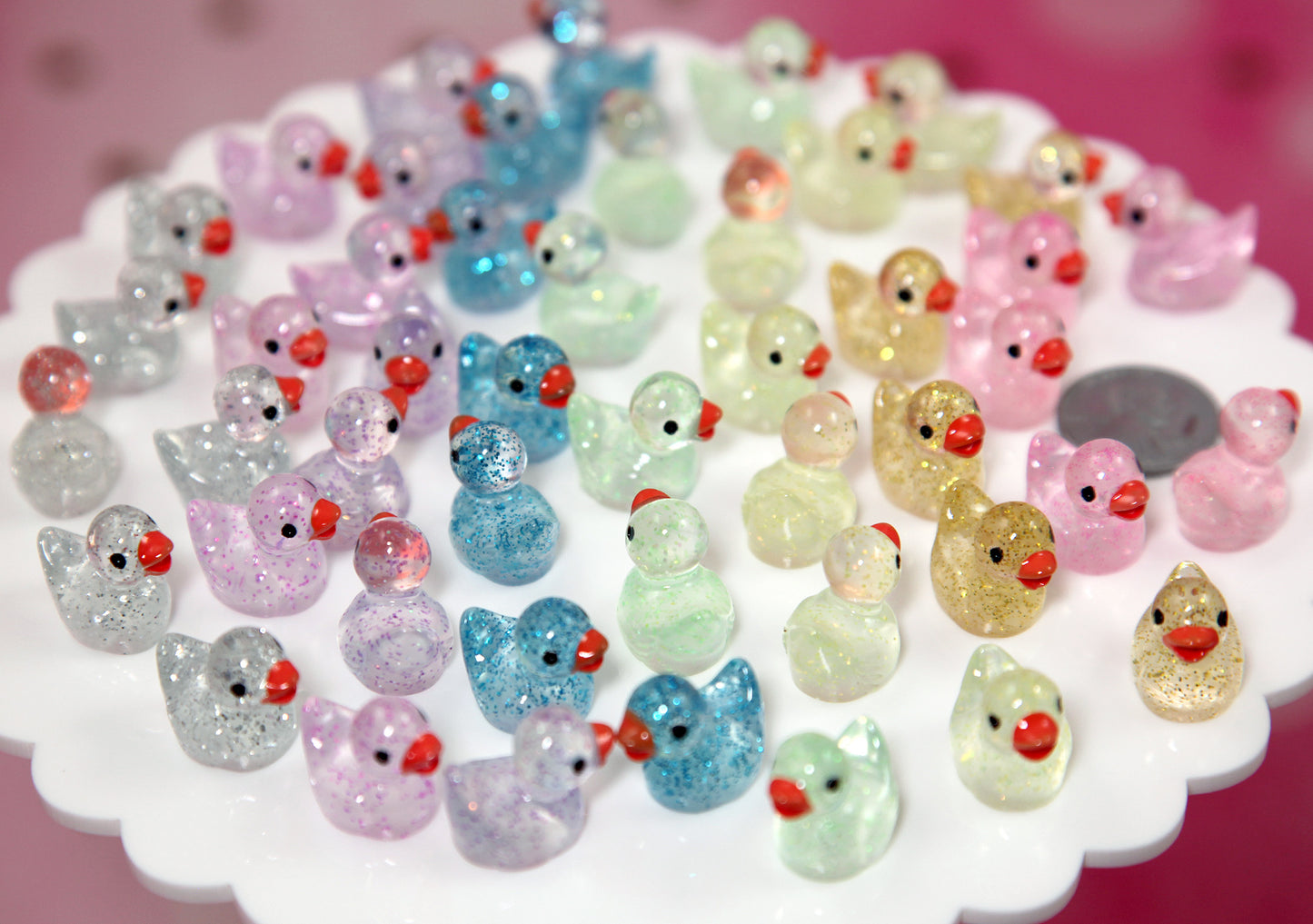 Mini Glitter Ducks - 20 pcs - 16mm Tiny Miniature Rubber Ducky with Glitter - Little Toy Duck 3d Mini Plastic Decorations Resin Cabochons