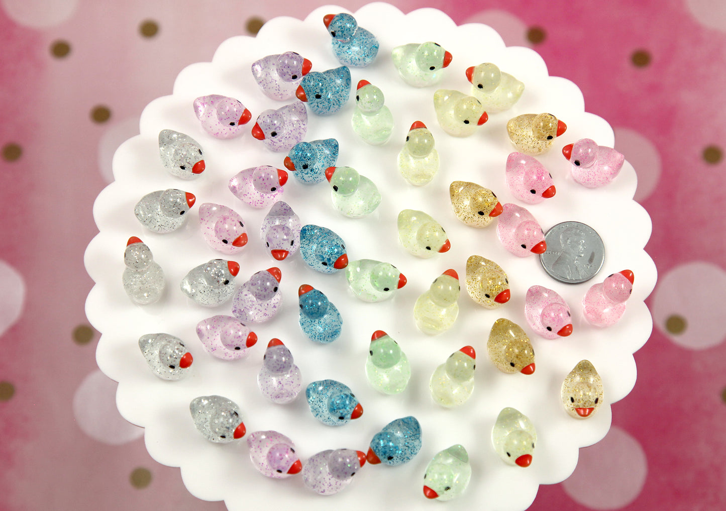 Mini Glitter Ducks - 20 pcs - 16mm Tiny Miniature Rubber Ducky with Glitter - Little Toy Duck 3d Mini Plastic Decorations Resin Cabochons