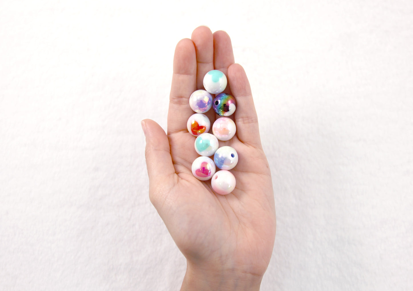 Pastel Beads - 15mm Amazing AB Pastel White Inlaid Heart Acrylic or Resin Beads - 14 pcs set