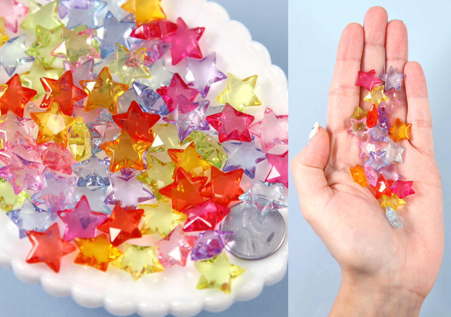 Plastic Star Charms - 15mm Small Transparent Faceted Star Charm Plastic or Acrylic Charms or Pendants - 100 pc set