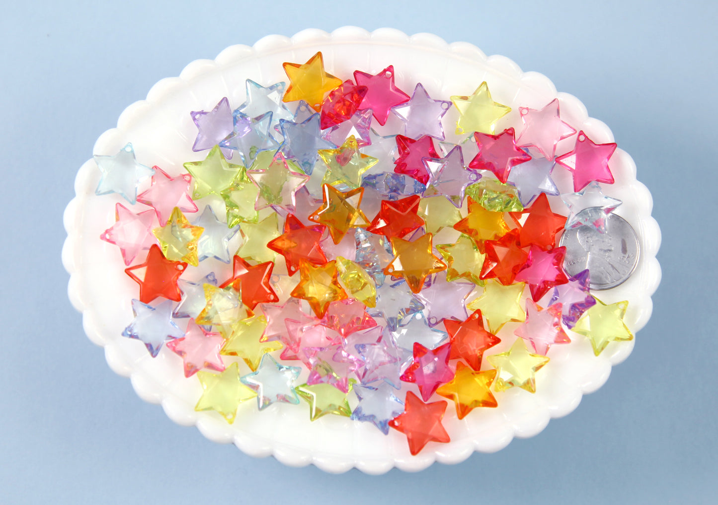 Plastic Star Charms - 15mm Small Transparent Faceted Star Charm Plastic or Acrylic Charms or Pendants - 100 pc set