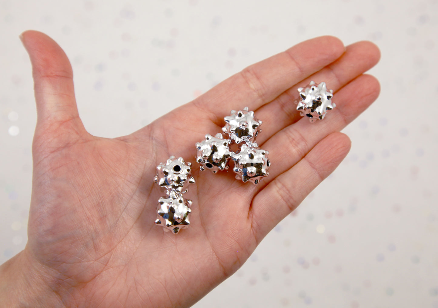 Spike Beads - 10 pieces - 17mm Spiky Ball Bead - Electroplated Silver Plastic Beads - for Bead Pens or Jewelry Making