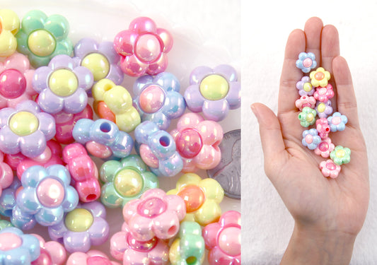 Flower Beads - 16mm Pastel Amazing AB Acrylic Flower Beads - Resin Flower Beads - 18 pc set