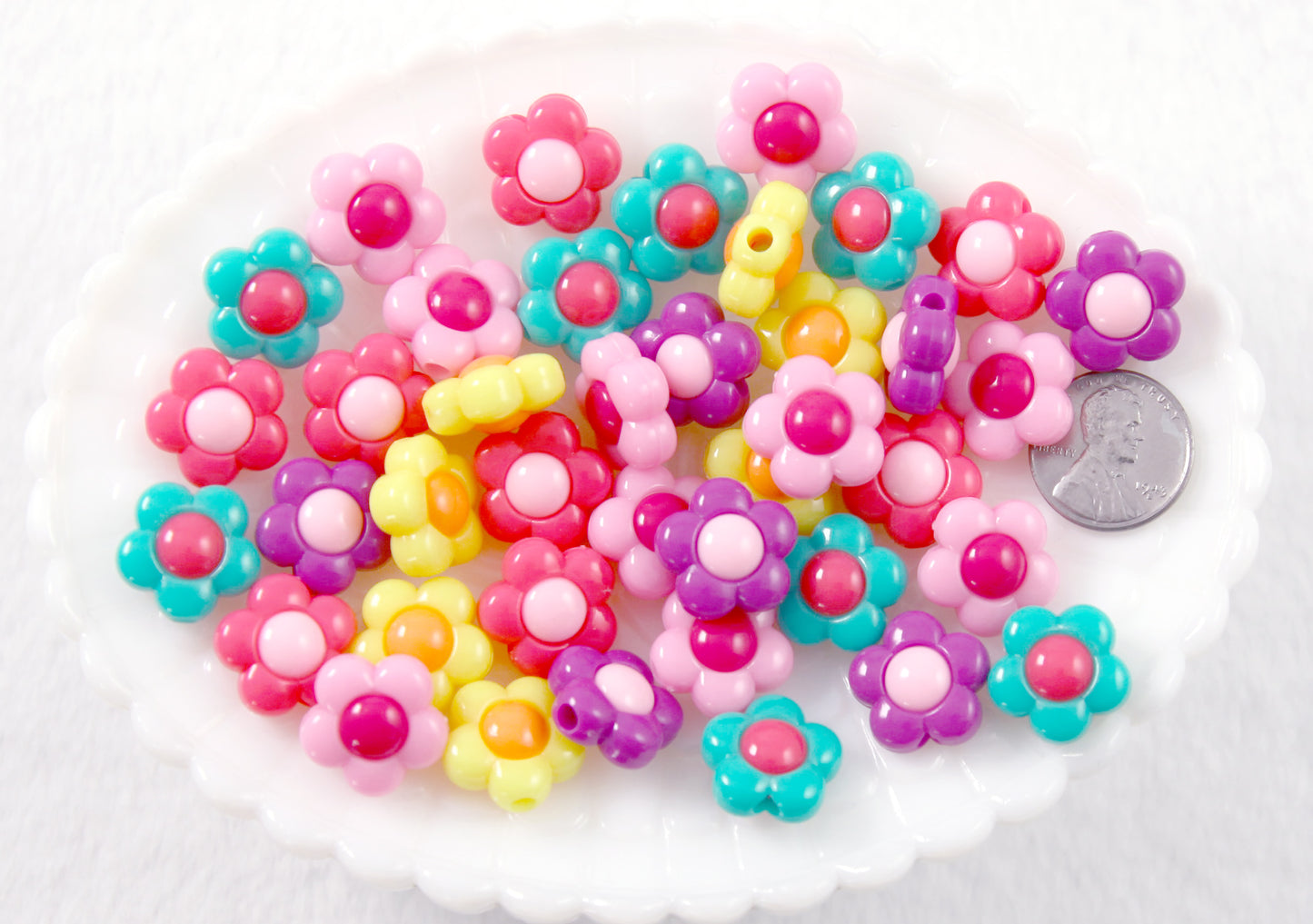 Flower Beads - 16mm Amazing Bright Color Acrylic Flower Beads - Resin Flower Beads - 30 pc set