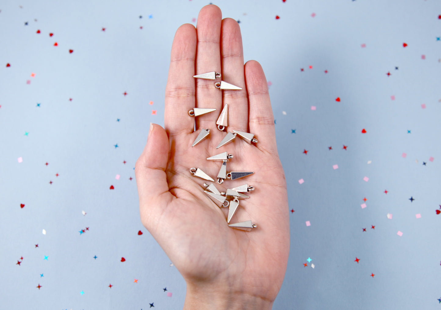 Spike Charms - 20 pc set - 16mm Triangular Spiky Charm - Silver Color - With Holes to Easily make Jewelry