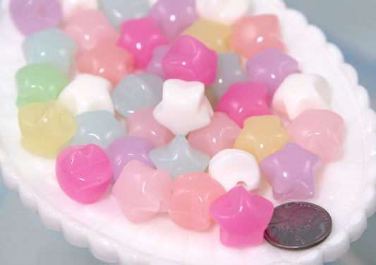 Pastel Star Beads - 35 pieces - 18mm Big 3D Rounded Jelly Color Puffed Pastel Star Acrylic or Resin Beads