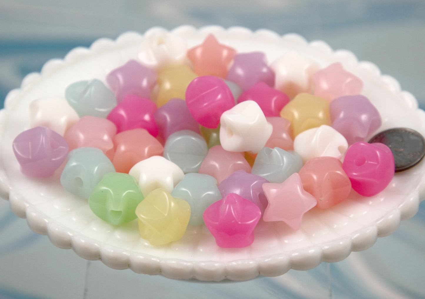 Pastel Star Beads - 35 pieces - 18mm Big 3D Rounded Jelly Color Puffed Pastel Star Acrylic or Resin Beads