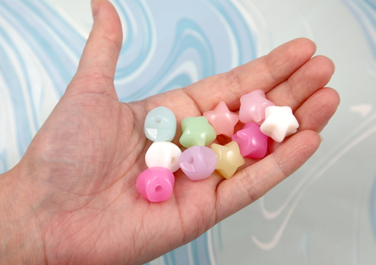 Pastel Star Beads - 35 pieces - 18mm Big 3D Rounded Jelly Color Puffed Pastel Star Acrylic or Resin Beads