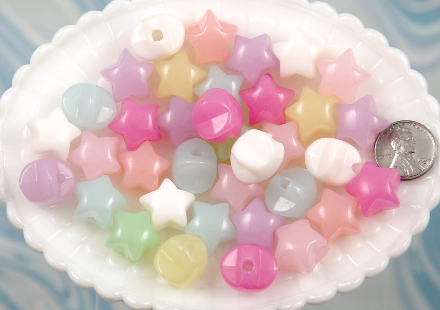 Pastel Star Beads - 35 pieces - 18mm Big 3D Rounded Jelly Color Puffed Pastel Star Acrylic or Resin Beads