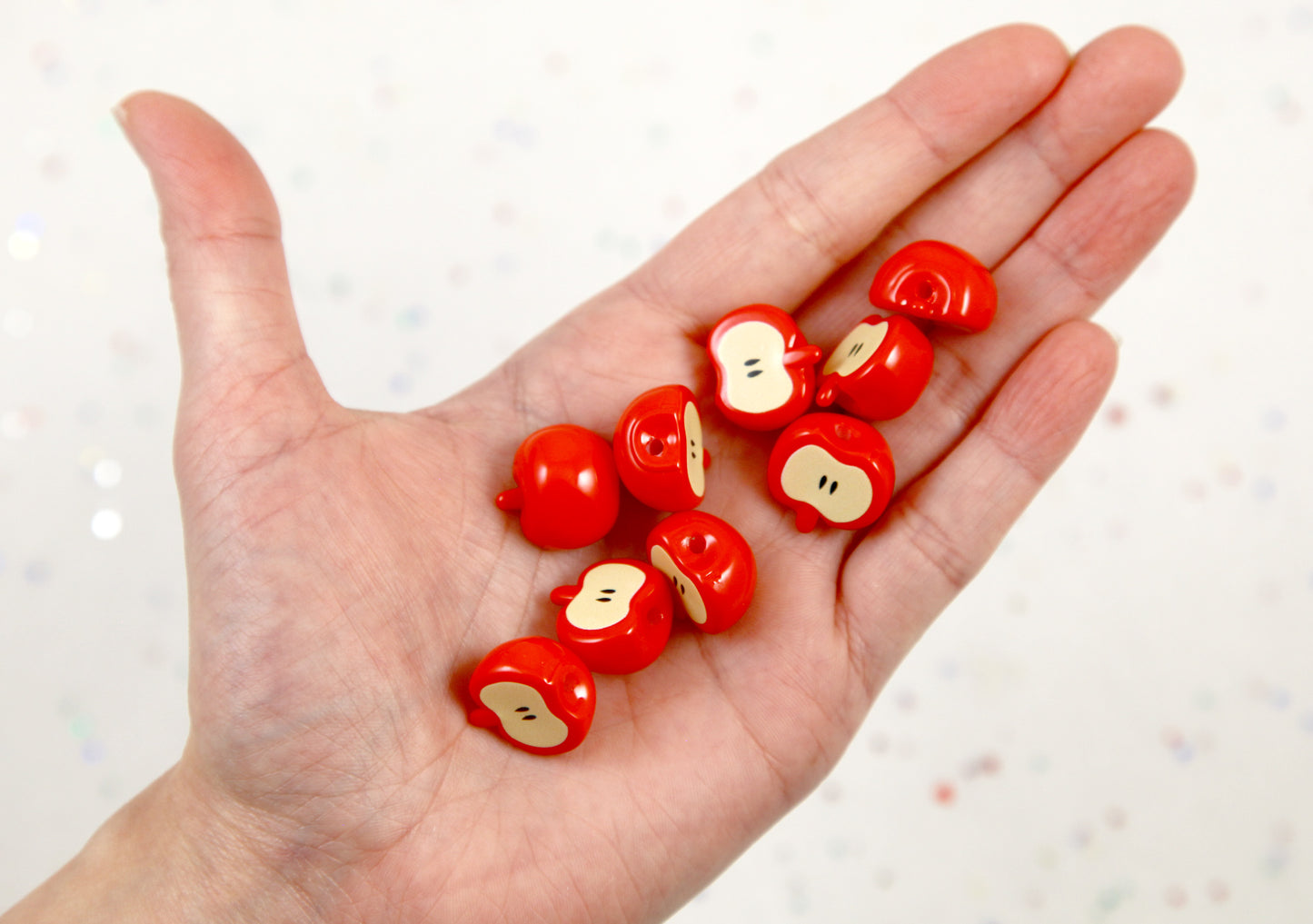 Apple Beads - 10 pieces - 17mm Cute Red Apple Slices Resin or Acrylic Beads