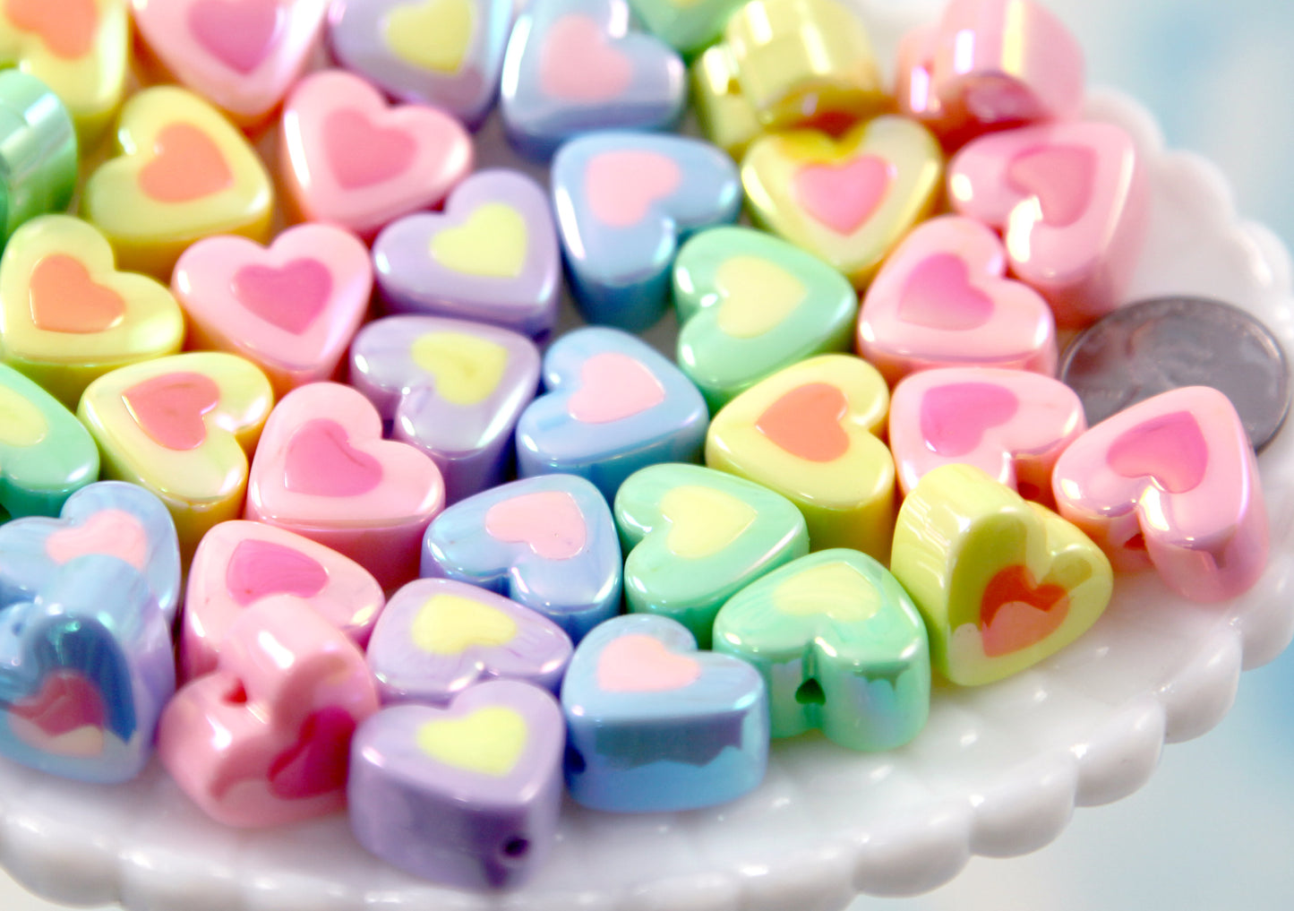 Pastel Heart Beads - 18mm Pastel Amazing AB Two Tone Acrylic Heart Beads - Resin Star Beads - 15 pc set