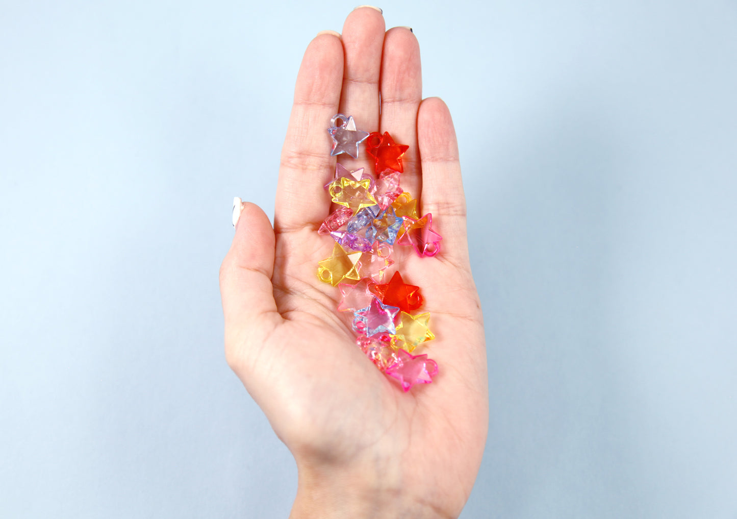 Plastic Star Charms - 17mm Small Sparkly Transparent Faceted Star Charm Plastic or Acrylic Charms or Pendants - 100 pc set