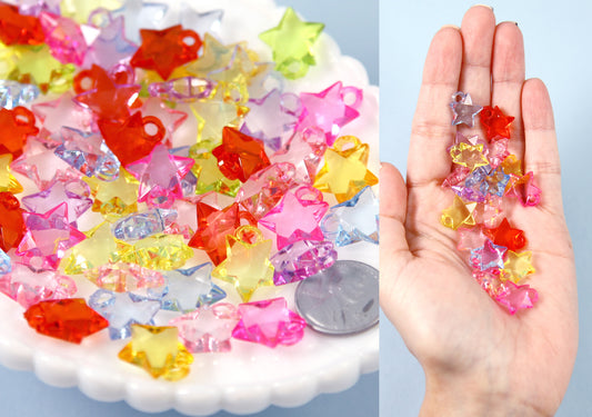 Plastic Star Charms - 17mm Small Sparkly Transparent Faceted Star Charm Plastic or Acrylic Charms or Pendants - 100 pc set