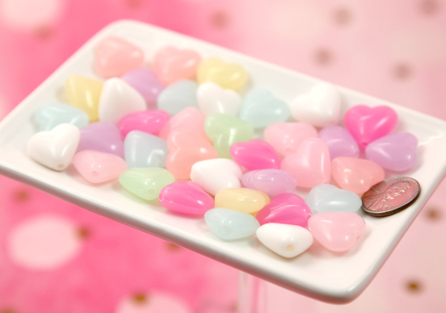 Jelly Heart Beads - 45 pieces - 17mm Faux Candy Hearts Pastel Bead Acrylic or Resin Beads