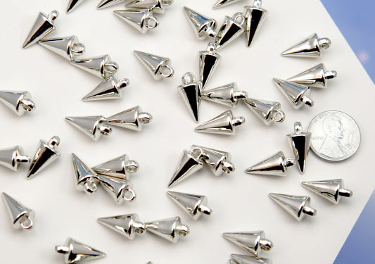 Spike Charms (50 pcs) 18mm Chunky Silver Spiky Charm - Electroplated Plastic Spikes