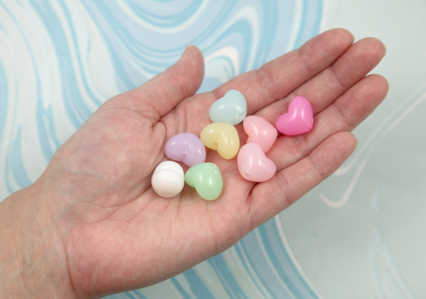 Jelly Heart Beads - 30 pieces - 16mm 3D Pastel Milky Color Chunky Heart Bead Resin or Acrylic Beads